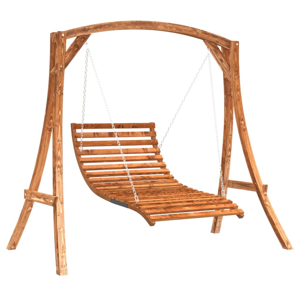 Vidaxl Swing Bed, Swing Chair With Stand Frame, Porch Swing For Garden Yard, Hanging Bed, Modern Style, Solid Wood Spruce With Teak Finish