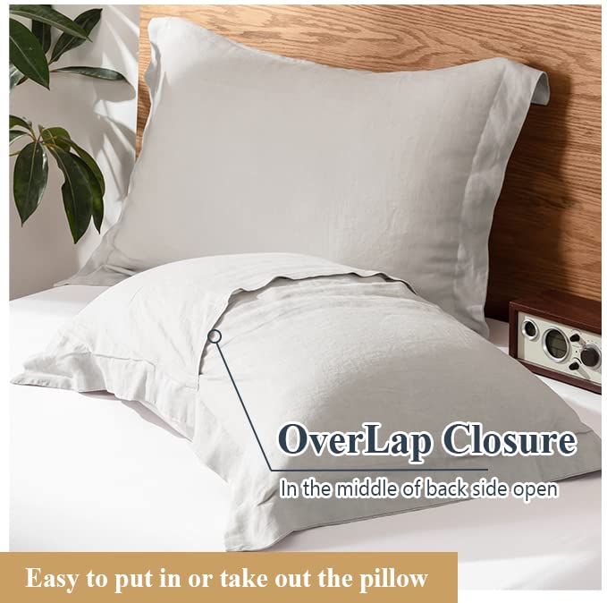 Simple&Opulence 100% Belgian Linen Pillow Shams -Set Of 2, King Size - Basic Style Breathable Pure Linen Suitable For Home - Soft And Durable With Envelope Closure (20''X 36'', Grey)