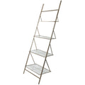 Benjara, Silver Benzara Ladder Storage Shelf with Glass Shelves