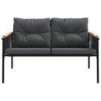 vidaXL Patio Bench with Cushions 45.7"- Black Steel/Teak Wood- Outdoor Garden Seating- Weather Resistant Fabric- UV Protection- Easy Assembly