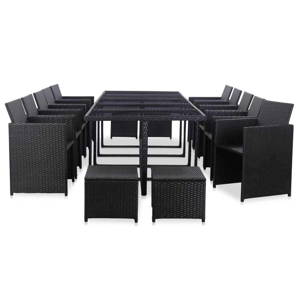 INLIFE 15 Piece Patio Dining Set with Cushions Poly Rattan Black-Black