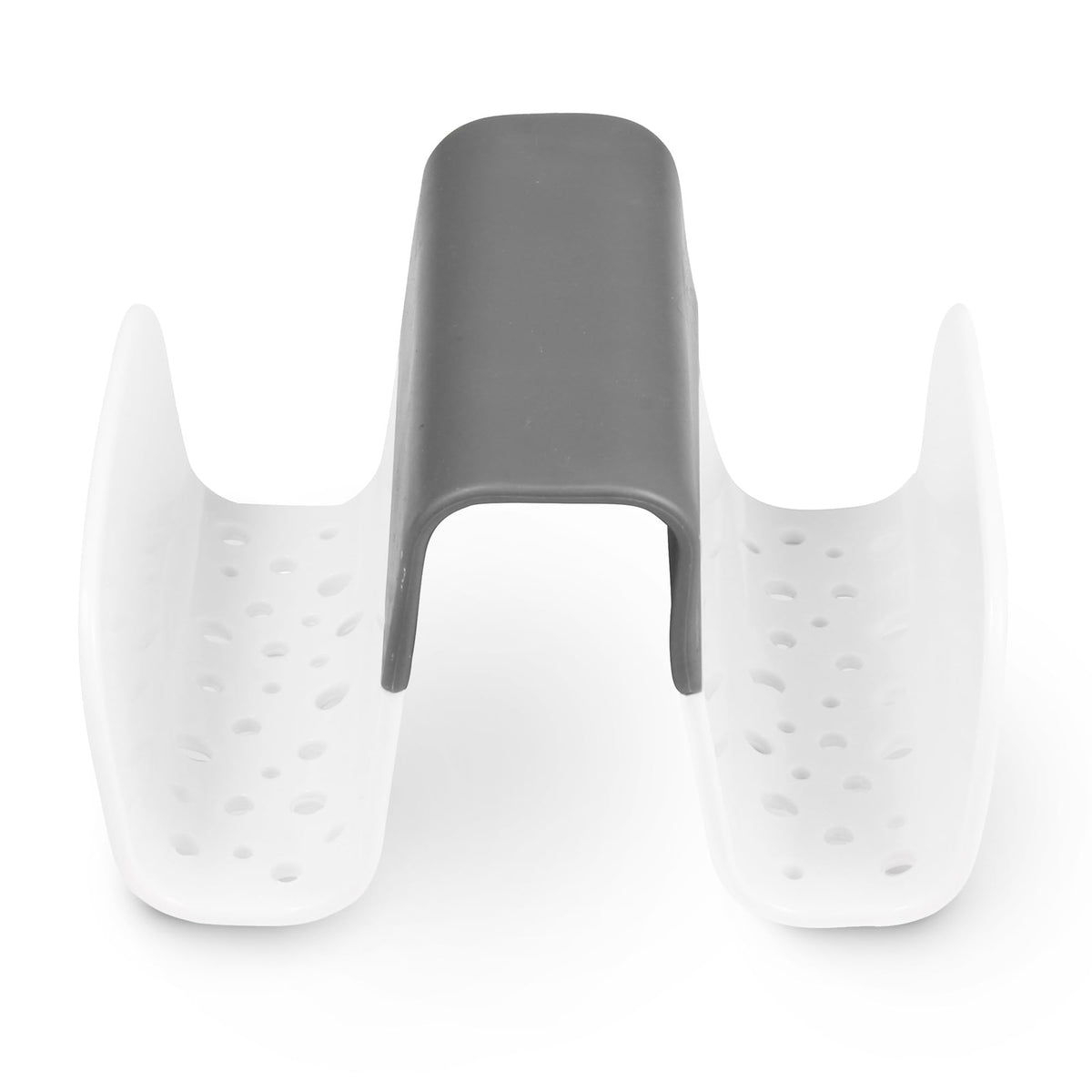 Spectrum Sink Saddle for Kitchen Sink Gray White Sponge and Brush Holder Organizer, Dish Brush and Sponges Plastic Saddle Caddy 