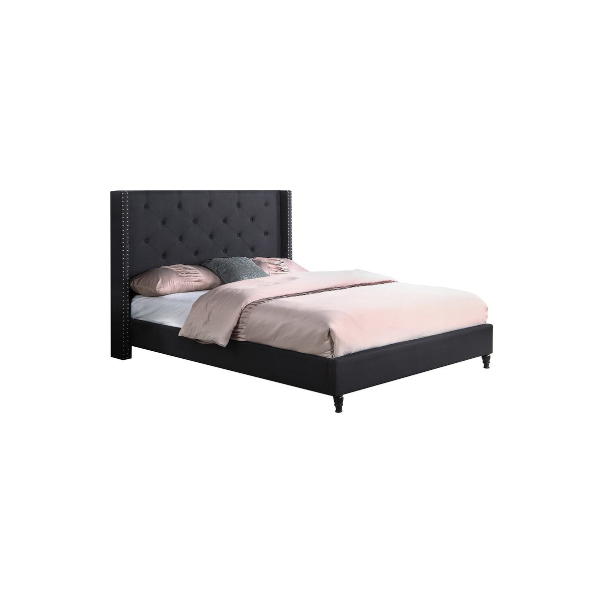 Best Master Furniture Vero Tufted Wingback Platform Bed, Queen, Black