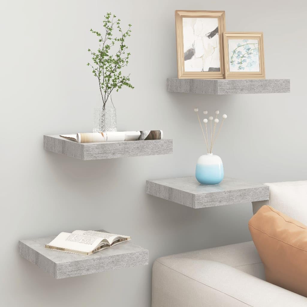 vidaXL Modern Floating Wall Shelves Set - Durable Honeycomb MDF and Metal Frame - Concrete Gray - Versatile Display Storage 9.1&quot;x9.3&quot;x1.5&quot;