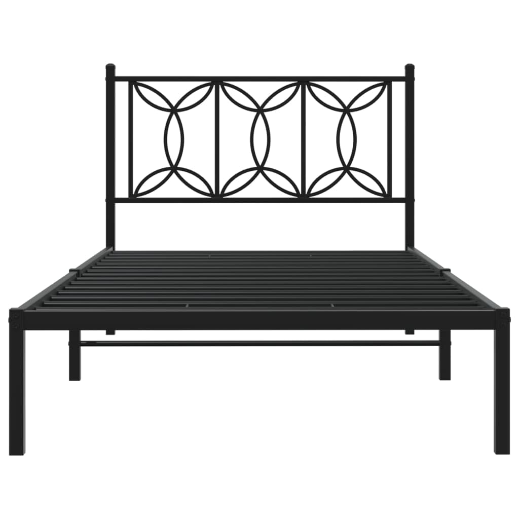 vidaXL Metal Bed Frame with Headboard - Single Size 39.4&quot;x78.7&quot; - Black Steel Bed Frame with Extra Storage - Sturdy and Durable with Breathable Slats for Bedroom