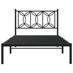 vidaXL Metal Bed Frame with Headboard - Single Size 39.4"x78.7" - Black Steel Bed Frame with Extra Storage - Sturdy and Durable with Breathable Slats for Bedroom