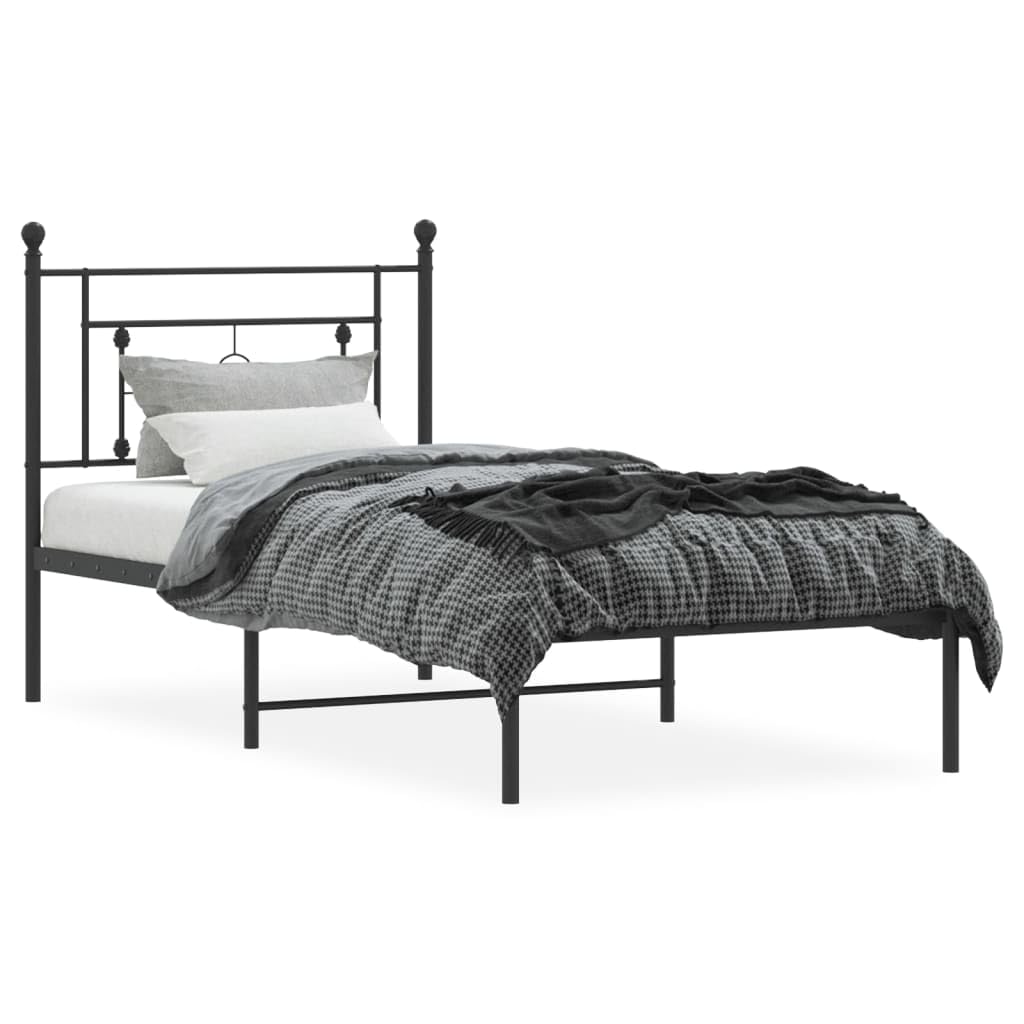 vidaXL Black Metal Bed Frame with Headboard - Sturdy Mattress Foundation for Standard Sized Mattresses, Ample Storage Space Underneath, Fits into Modern Room Decor