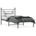 vidaXL Black Metal Bed Frame with Headboard - Sturdy Mattress Foundation for Standard Sized Mattresses, Ample Storage Space Underneath, Fits into Modern Room Decor