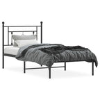 vidaXL Black Metal Bed Frame with Headboard - Sturdy Mattress Foundation for Standard Sized Mattresses, Ample Storage Space Underneath, Fits into Modern Room Decor