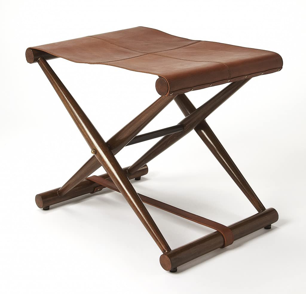 HomeRoots Medium Brown Brown Wood and Leather Portable Stool