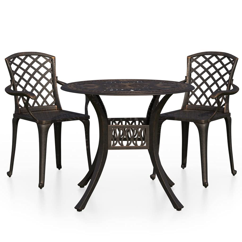 vidaXL 3-Piece Patio Bistro Set - Sturdy Cast Aluminum Garden Furniture - Elegant Bronze Finish with Umbrella Hole - for Outdoor Seating and Dining