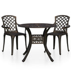 vidaXL 3-Piece Patio Bistro Set - Sturdy Cast Aluminum Garden Furniture - Elegant Bronze Finish with Umbrella Hole - for Outdoor Seating and Dining