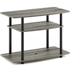 Furinno Turn-N-Tube No Tools 3-Tier Entertainment Center TV Stand for TV up to 32 Inch, Plastic Round Tubes, French Oak Grey/Black