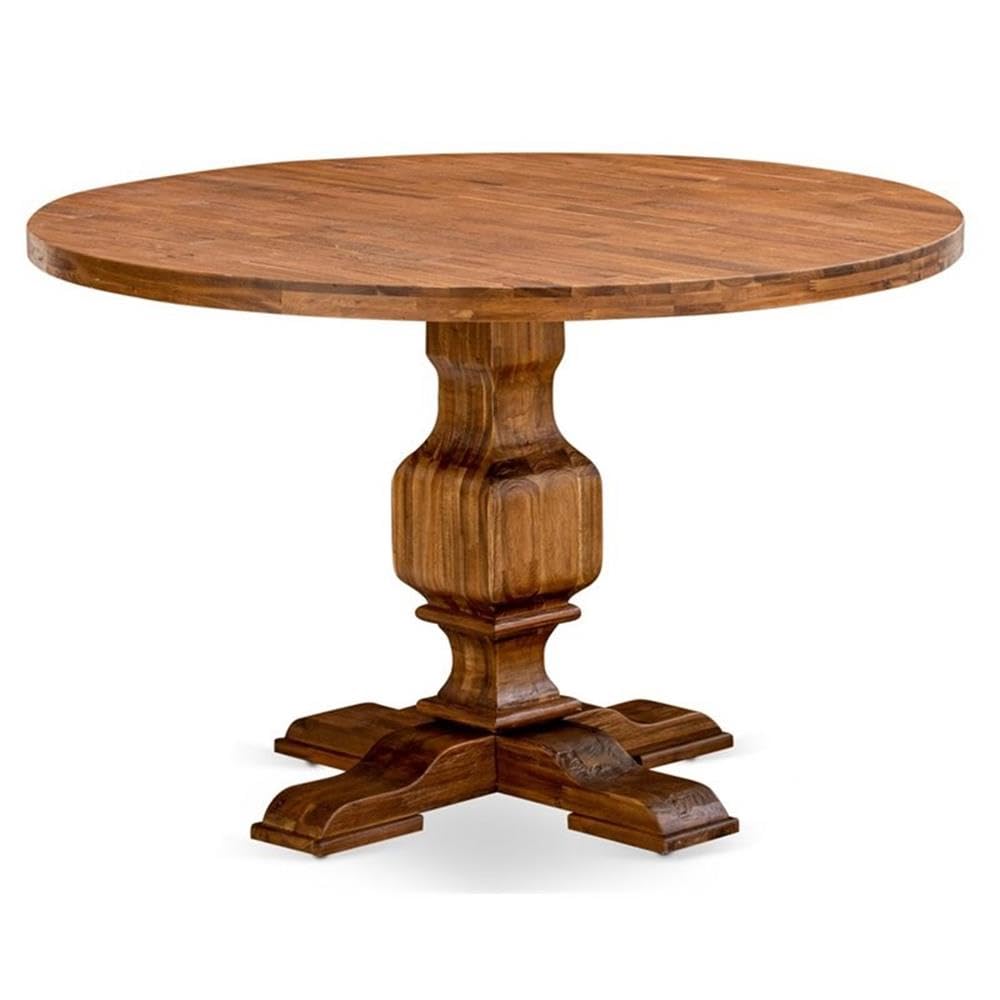 East West Furniture IR3-0N-TP Irving Kitchen Dining Table - a Round Wooden Table Top with Pedestal Base, 48x48 Inch, Sandblasting Antique Walnut