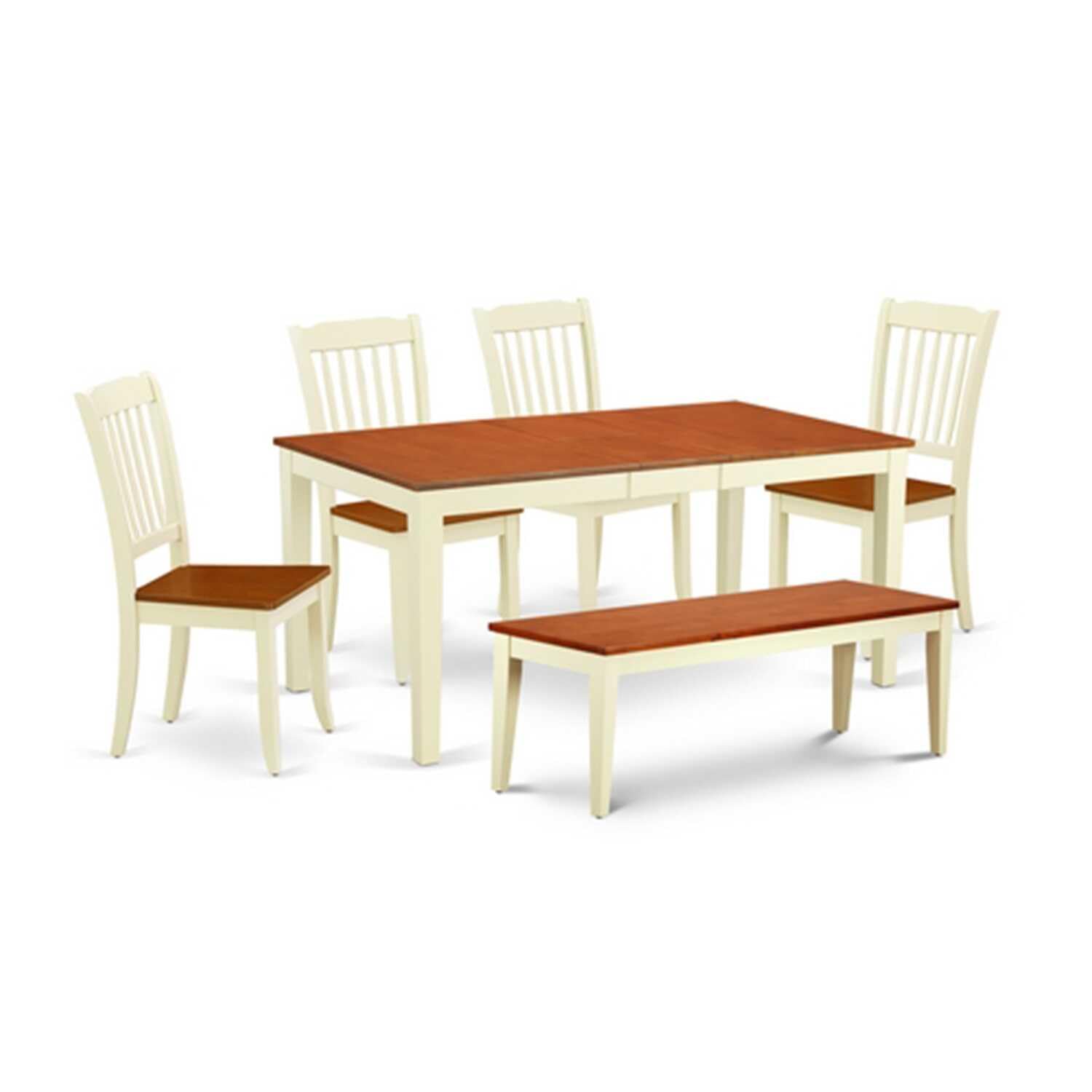 East West Furniture Nida6N-Bmk-W 6Pc Rectangle 54/66&Quot; Table With 12 In Self Storing Butterfly Leaf And 4 Wood Seat Chairs Plus 1 Bench