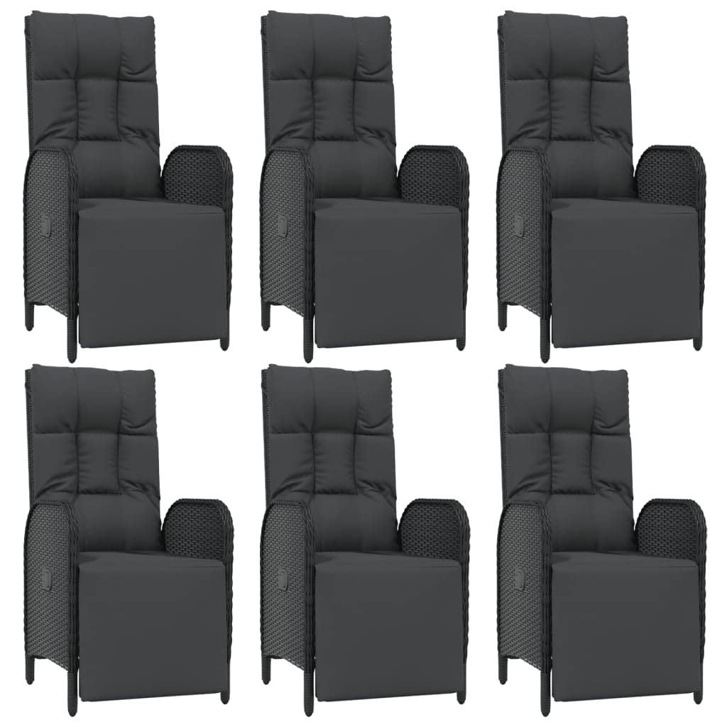 vidaXL 7 Piece Black Poly Rattan Patio Dining Lounge Set with Cushions, Solid Acacia Wood Tabletop - Modern Style Outdoor Furniture