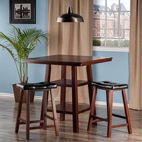 Ergode Harrington Drop Leaf High Table Set | Solid Wood | Walnut Finish | 39.37' W x 31.5' D x 36.22' H | Includes 2 Stools | Fully Assembled (94362-VV)