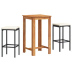 vidaXL 3-Piece Patio Bar Set-Black Poly Rattan and Solid Acacia Wood, Square Table with Oil Finish, Cream White Seat Cushions, Standard, 3295267