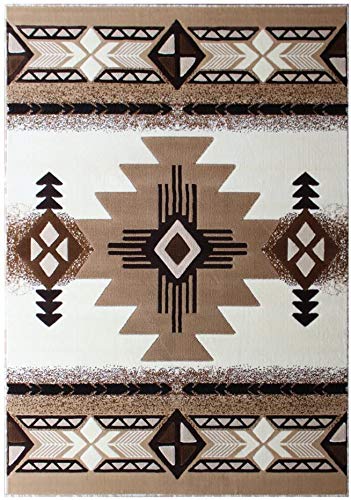 YHSF South West Native American Area Rug C318 (Ivory, 5 Feet x 7 Feet)