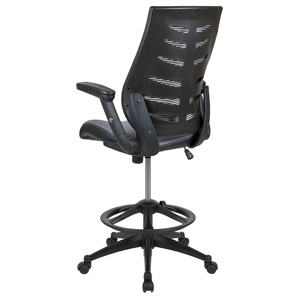 Flash Furniture Kale High Back Dark Gray Mesh Spine-Back Ergonomic Drafting Chair With Adjustable Foot Ring And Adjustable Flip-Up Arms