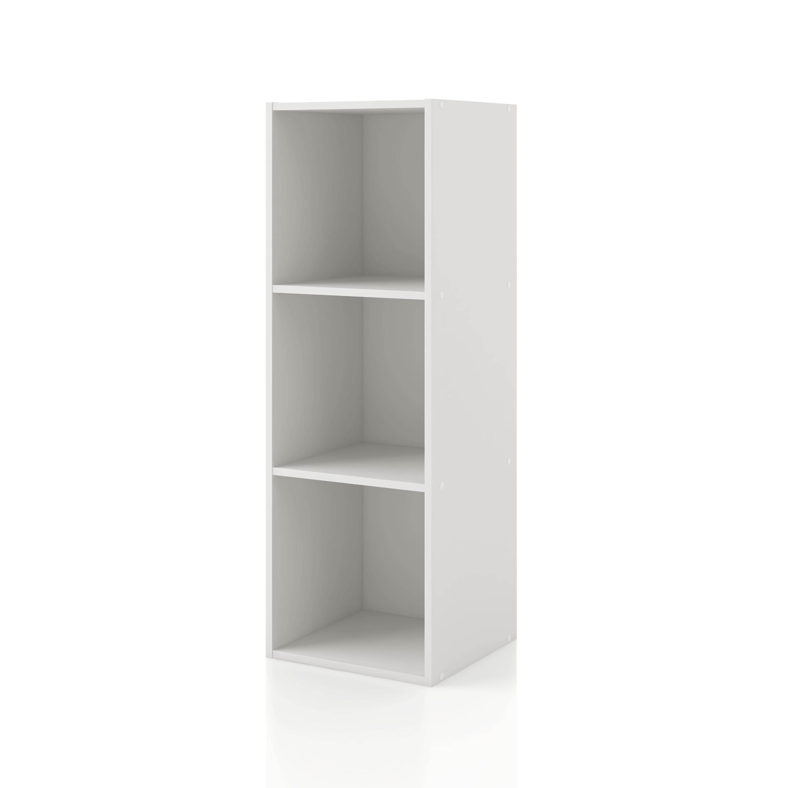 Homes: Inside + Out Apexa 3 Cube Storage Organizer Shelves, Stackable Wood Bookcase Fits Cubby Bins For Organization, Dorm Teen Room Decor & Home Office, White