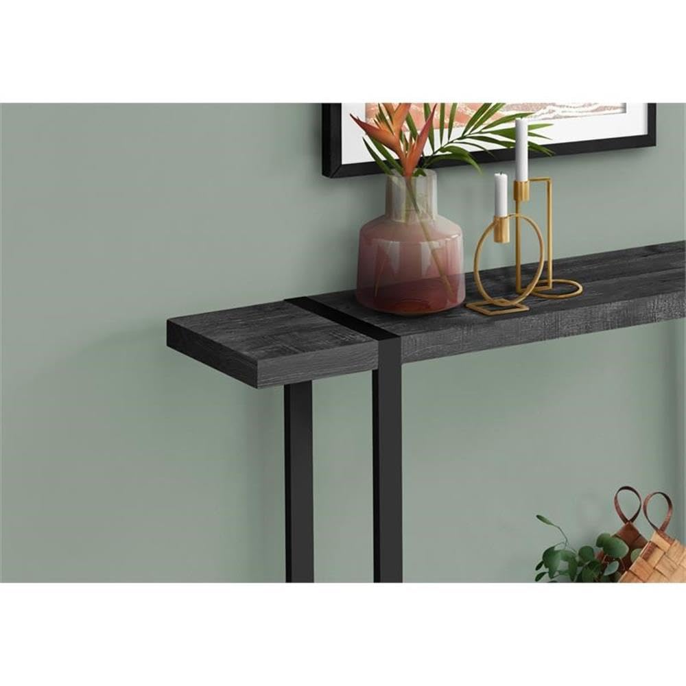 Monarch Specialties 2861 Accent Table, Console, Entryway, Narrow, Sofa, Living Room, Bedroom, Metal, Laminate, Black, Contemporary, Modern Table-48 L Reclaimed Wood-Look, 47.25&quot; L x 12&quot; W x 32&quot; H