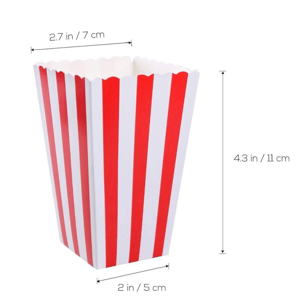 Red Striped Popcorn Boxes - Carnival Parties Mini Paper Popcorn And Candy Containers, Party Supplies For Movie Nights (Pack 24)