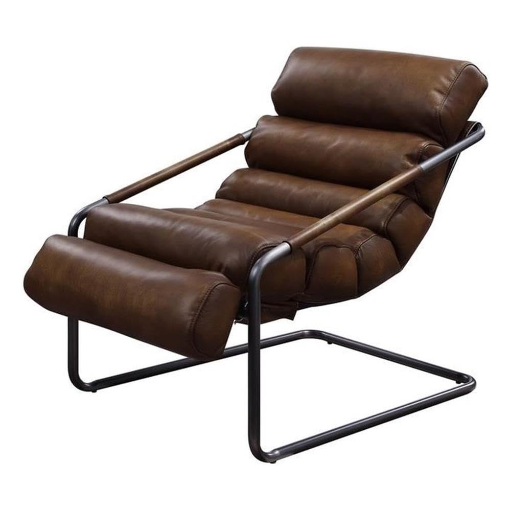 Acme Dolgren Leather Upholstered Accent Chair in Sahara and Matt Iron