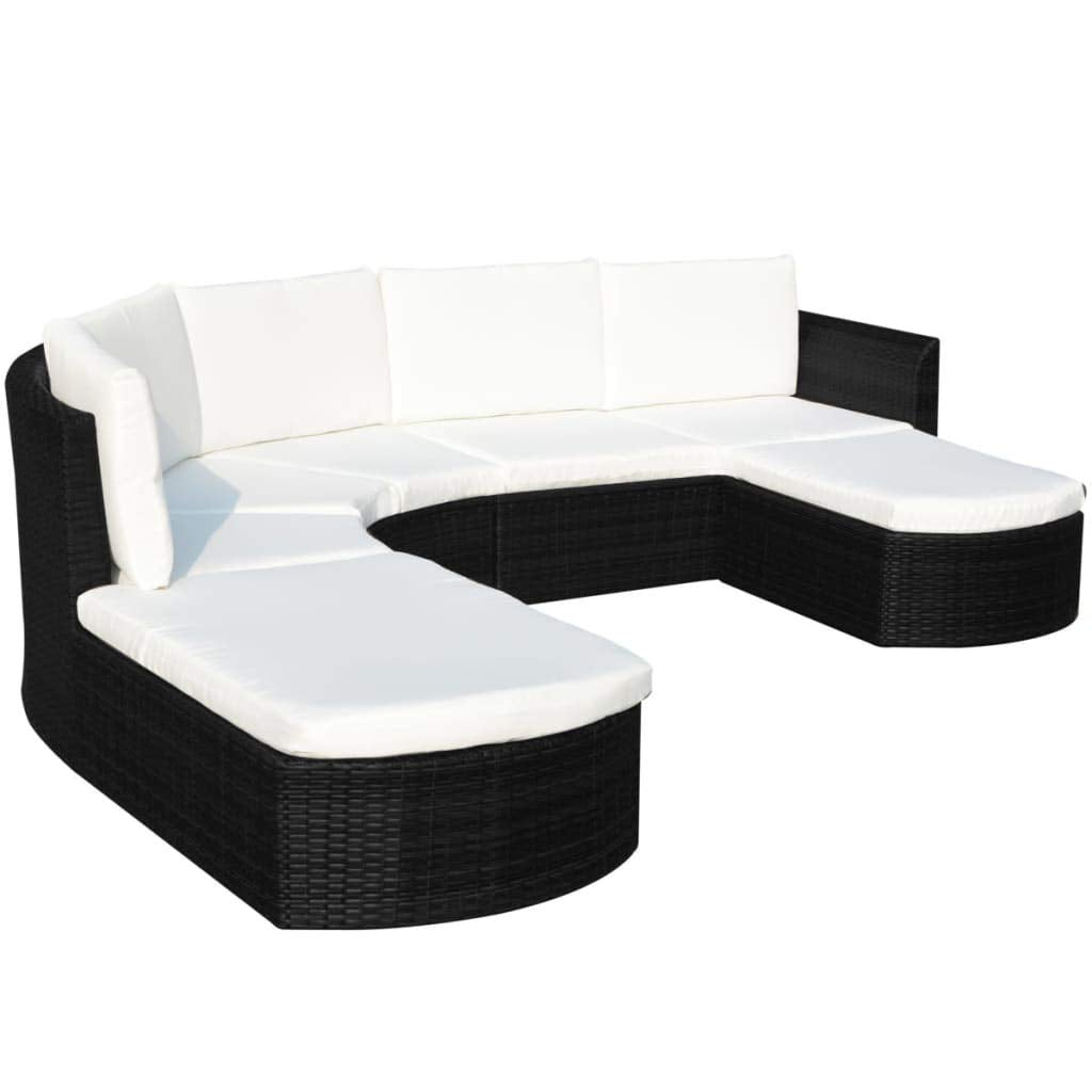 4 Piece Garden Lounge Set with Cushions Poly Rattan Black