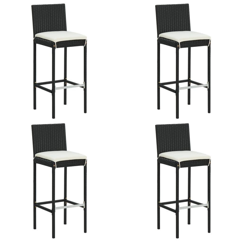 vidaXL 4-Piece Set of Black Poly Rattan Garden Bar Stools with Cream Cushions - Suitable for Outdoor, Garden, Patio, Deck & Kitchen Counter Use