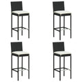 vidaXL 4-Piece Set of Black Poly Rattan Garden Bar Stools with Cream Cushions - Suitable for Outdoor, Garden, Patio, Deck & Kitchen Counter Use