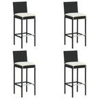 vidaXL 4-Piece Set of Black Poly Rattan Garden Bar Stools with Cream Cushions - Suitable for Outdoor, Garden, Patio, Deck & Kitchen Counter Use
