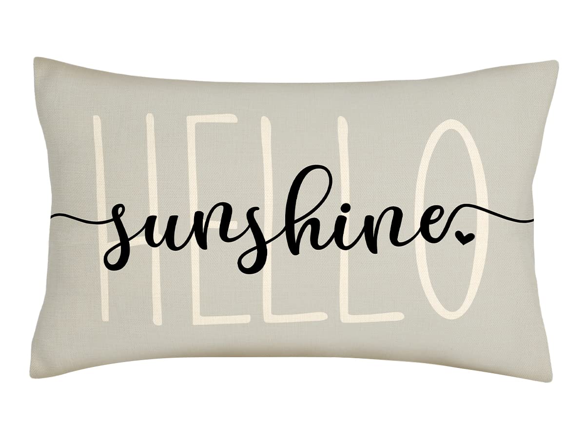 4Th Emotion Hello Sunshine Pillow Cover Farmhouse Gray Lumbar Pillow Cover Spring Summer Decorations Cushion Case For Sofa Couch