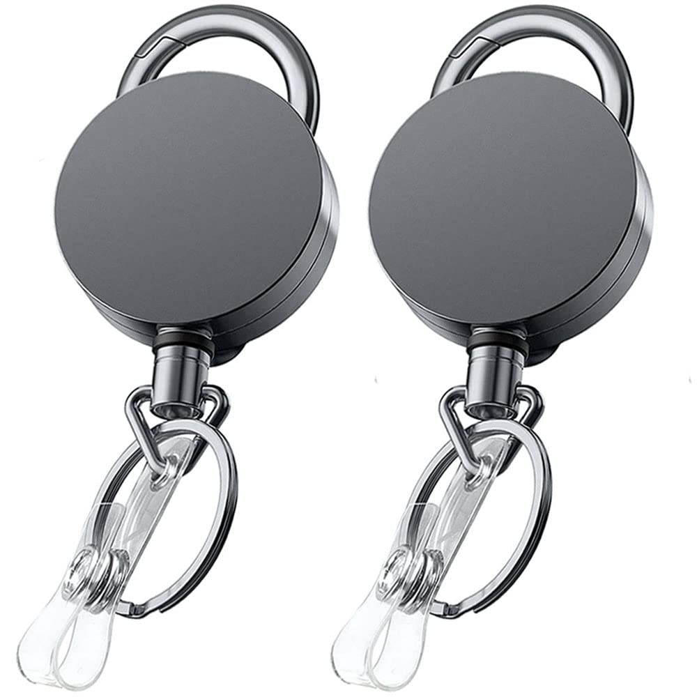 Voviggol 2Pcs Heavy Duty Badge Reels Retractable Badge Holders With Belt Clip Key Ring, Metal Id Card Holder Carabiner Keychain