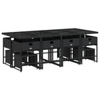 vidaXL 13 Piece Patio Dining Set with Cushions - Black PE Rattan Furniture, Tempered Glass Table for Garden, Backyard, Deck, Rectangular