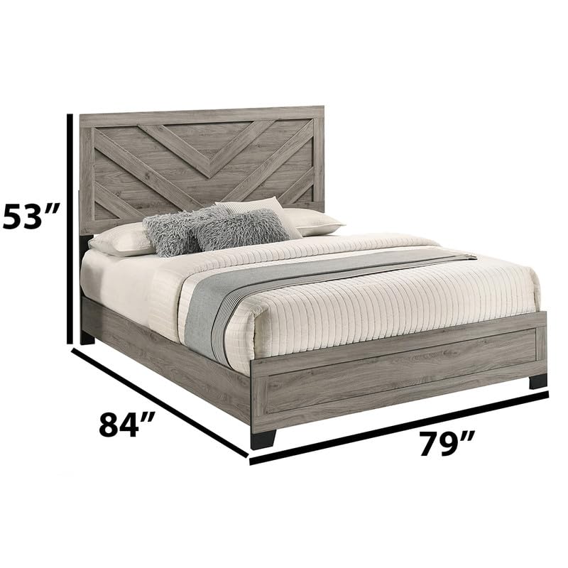 Best Quality Furniture Rustic Charm Bed Frame with Chevron Panel Headboard