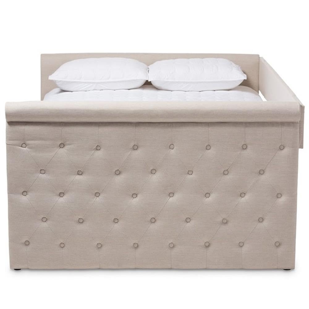 Baxton Studio Amaya Modern and Contemporary Light Beige Fabric Upholstered Queen Size Daybed