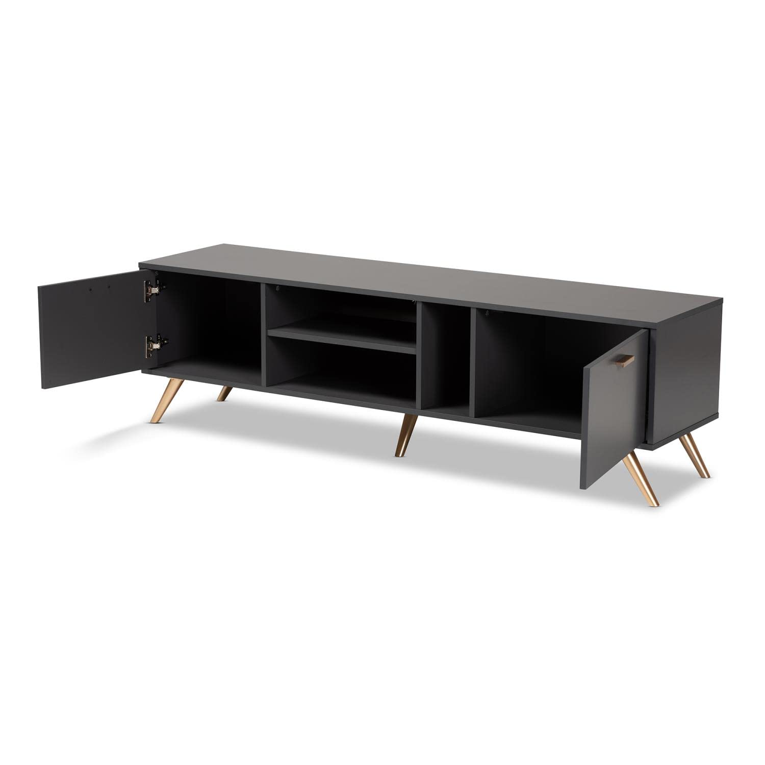 Baxton Studio Kelson Modern and Contemporary Dark Grey and Gold Finished Wood TV Stand