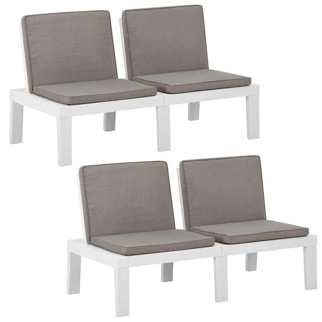 vidaXL Set of 2 Modern Plastic Patio Lounge Benches with Cushions for Patio - Easy to Assemble, Lightweight & Washable - White