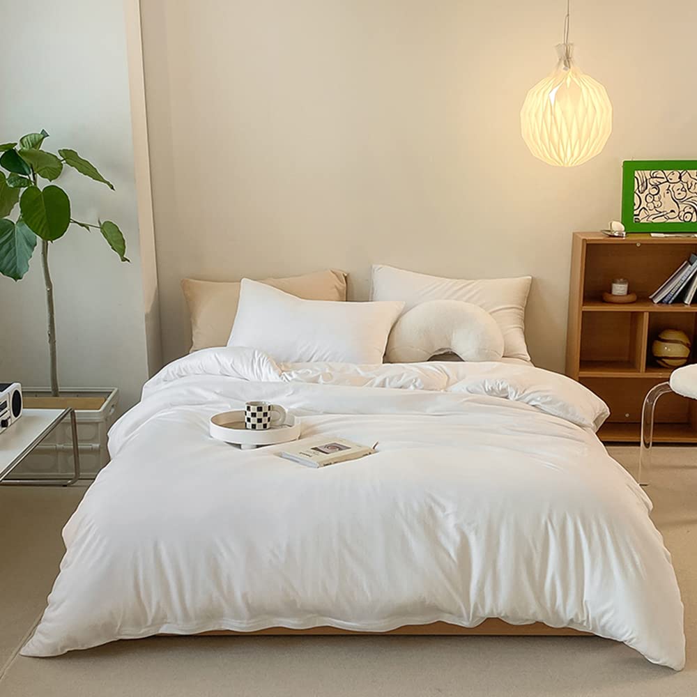 Clothknow White Comforter Set King 3Pcs White Bedding Comforter Sets Plain White Comforter Sets Solid White Bed Comforter Sets W