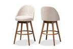 Baxton Studio Carra Mid-Century Modern Light Beige Fabric Upholstered Walnut-Finished Wood Swivel Bar Stool (Set of 2)