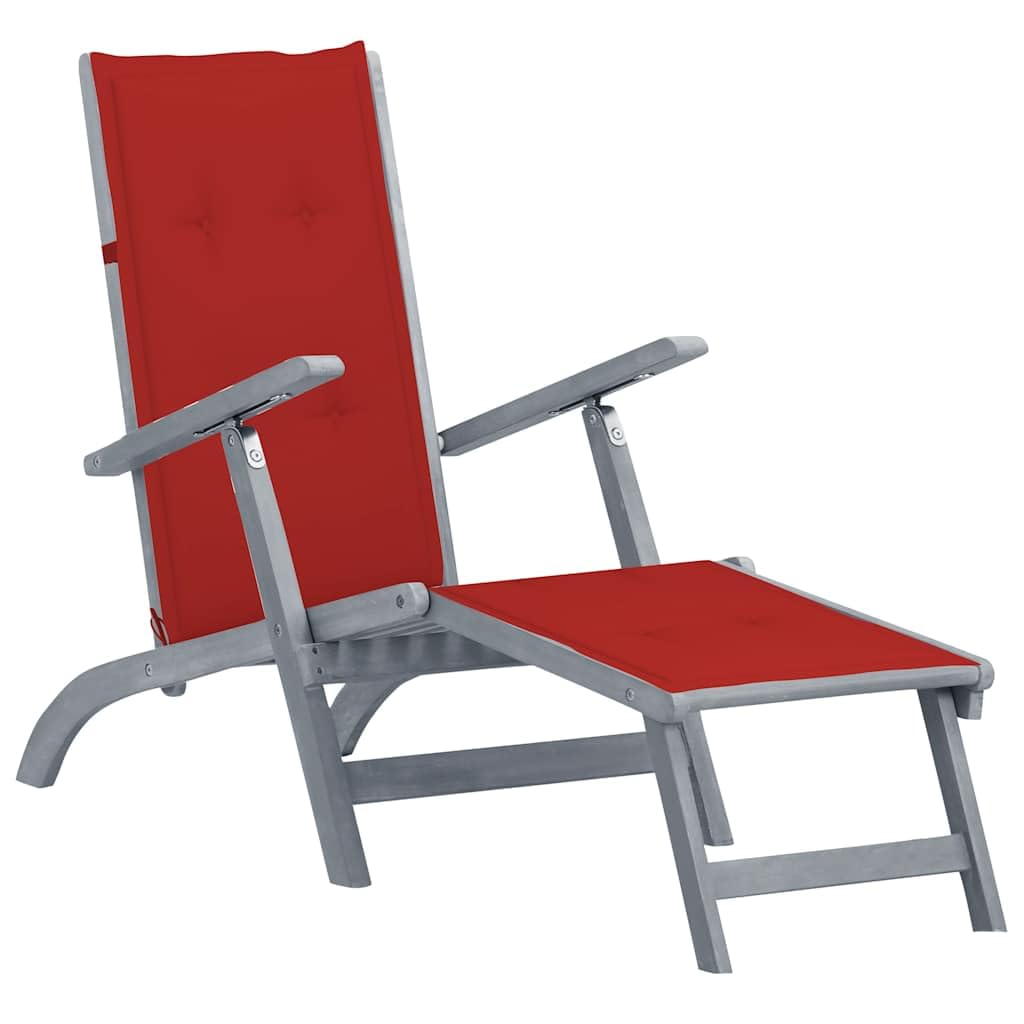 vidaXL Deckchair, Patio Lounge Chair with Adjustable Backrest, Folding Sunlounger with Cushion, Sunbed for Backyard, Retro Style