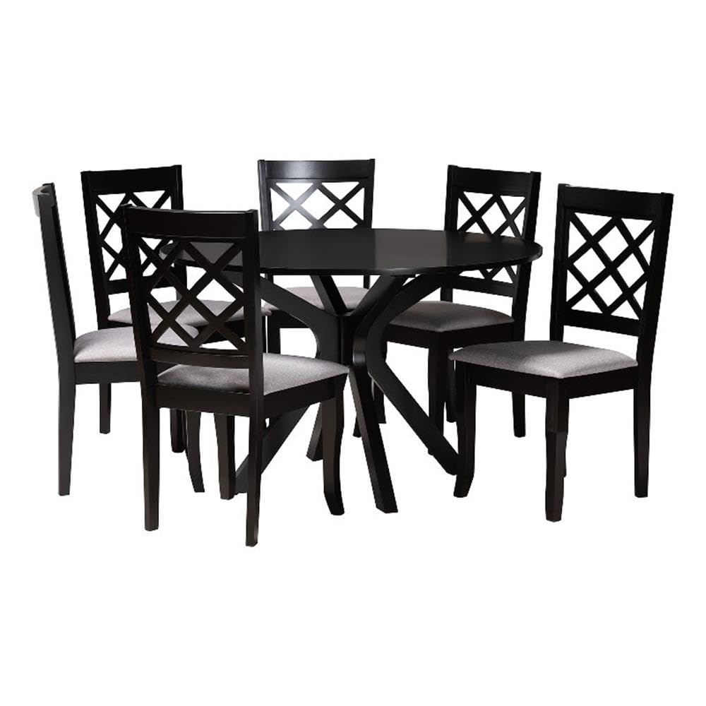 Baxton Studio Jana Modern Grey Fabric And Espresso Brown Finished Wood 7-Piece Dining Set
