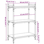 vidaXL 3-Tier Bookcase in Industrial Style- Engineered Wood and Metal Black Bookshelf with Adjustable Feet- Book Organizer for Home/Office
