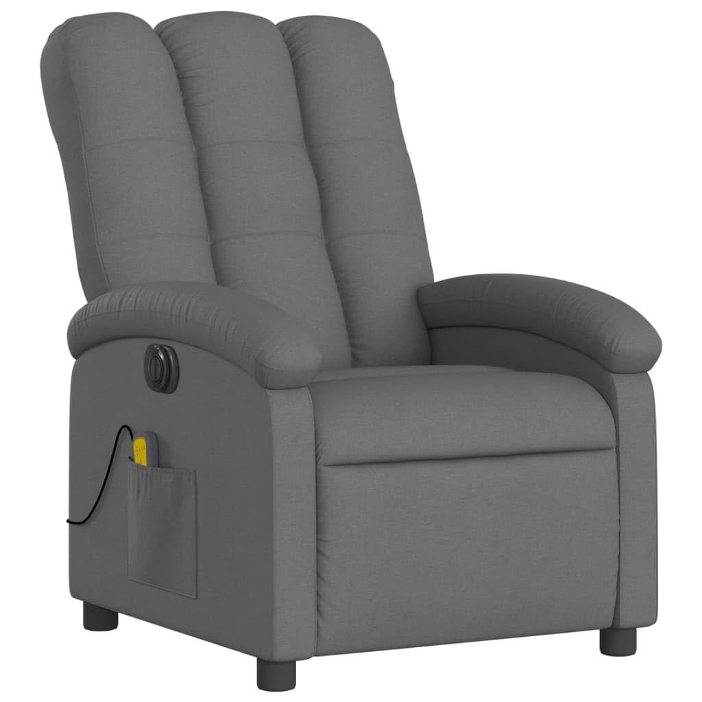 vidaXL Electric Massage Recliner - Wingback, Black Fabric, Motorized Adjustment, 6-Point Vibration, Armchair with Storage Pocket