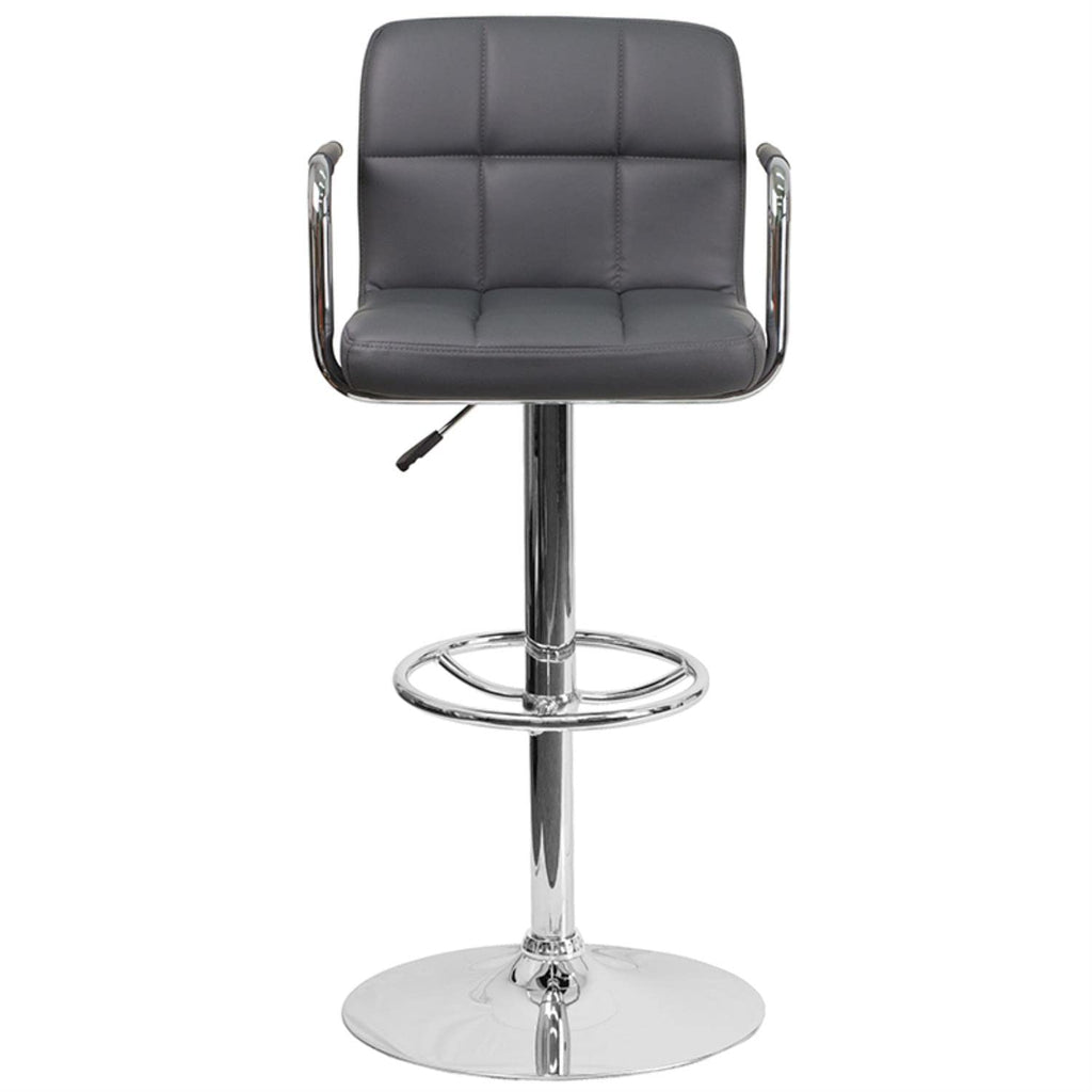 Flash Furniture Contemporary Gray Quilted Vinyl Adjustable Height Barstool with Arms and Chrome Base