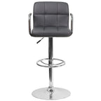 Flash Furniture Contemporary Gray Quilted Vinyl Adjustable Height Barstool with Arms and Chrome Base