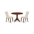 East West Furniture Dlga3-Mah-32 3 Piece Modern Dining Table Set Contains A Round Wooden Table With Dropleaf And 2 Light Beige Linen Fabric Parsons Dining Chairs, 42X42 Inch, Mahogany