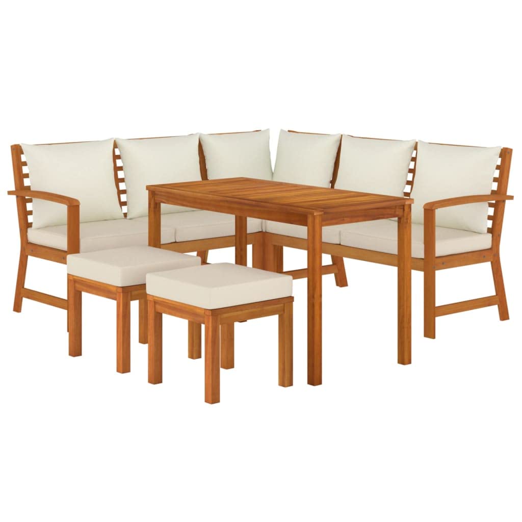 vidaXL 6 Piece Patio Dining Set with Cushions - Durable Solid Acacia Wood - Modular Design with Cushioned Seats - Ideal for Patio, Terrace or Garden