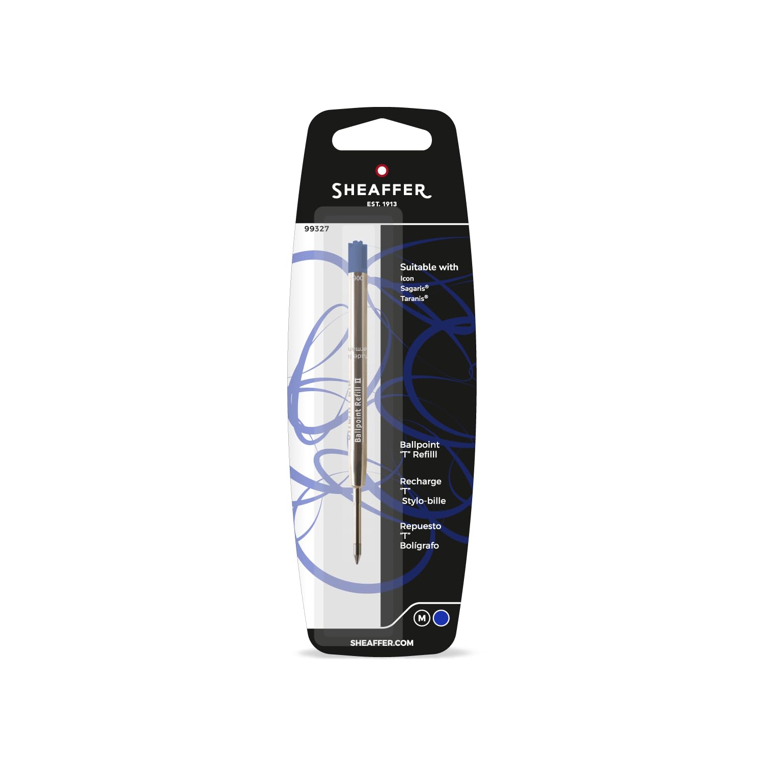 Sheaffer Ballpoint Refill T Style - Blue Medium Blister Card (Fits Sagaris, Taranis & Stylus)